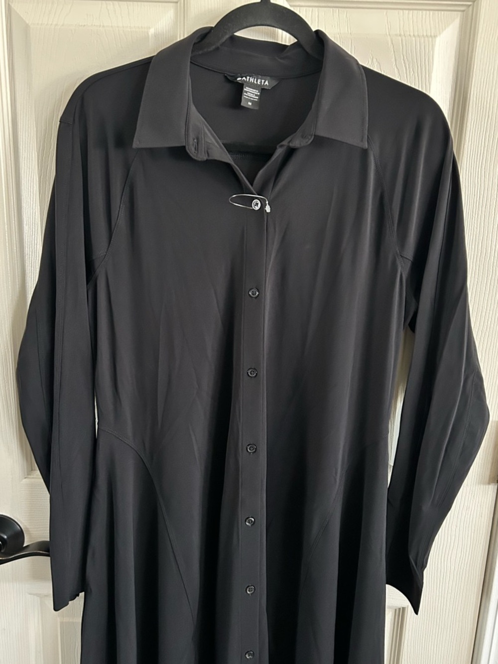 Athleta Cosmic Layer Dress Button Front Collared NWOT Black Nylon Athletic MIDI - Picture 4 of 16